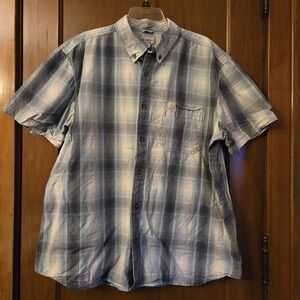 Carhartt Shirt Mens 2XL Blue Plaid Button Down Relaxed Fit Outdoor Classic Horse